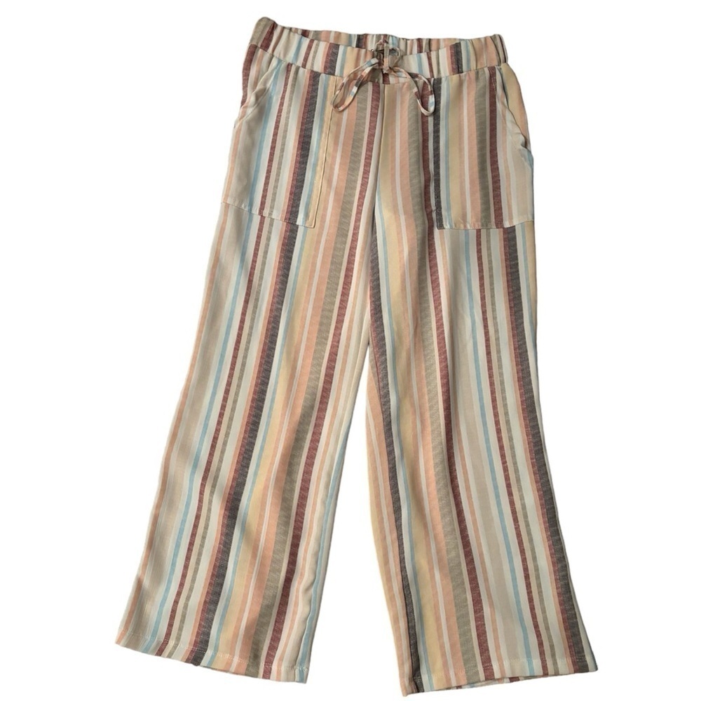 89th + Madison Women’s Striped Flowy Pants with Elastic Waist with Tied Belt - Picture 2 of 5